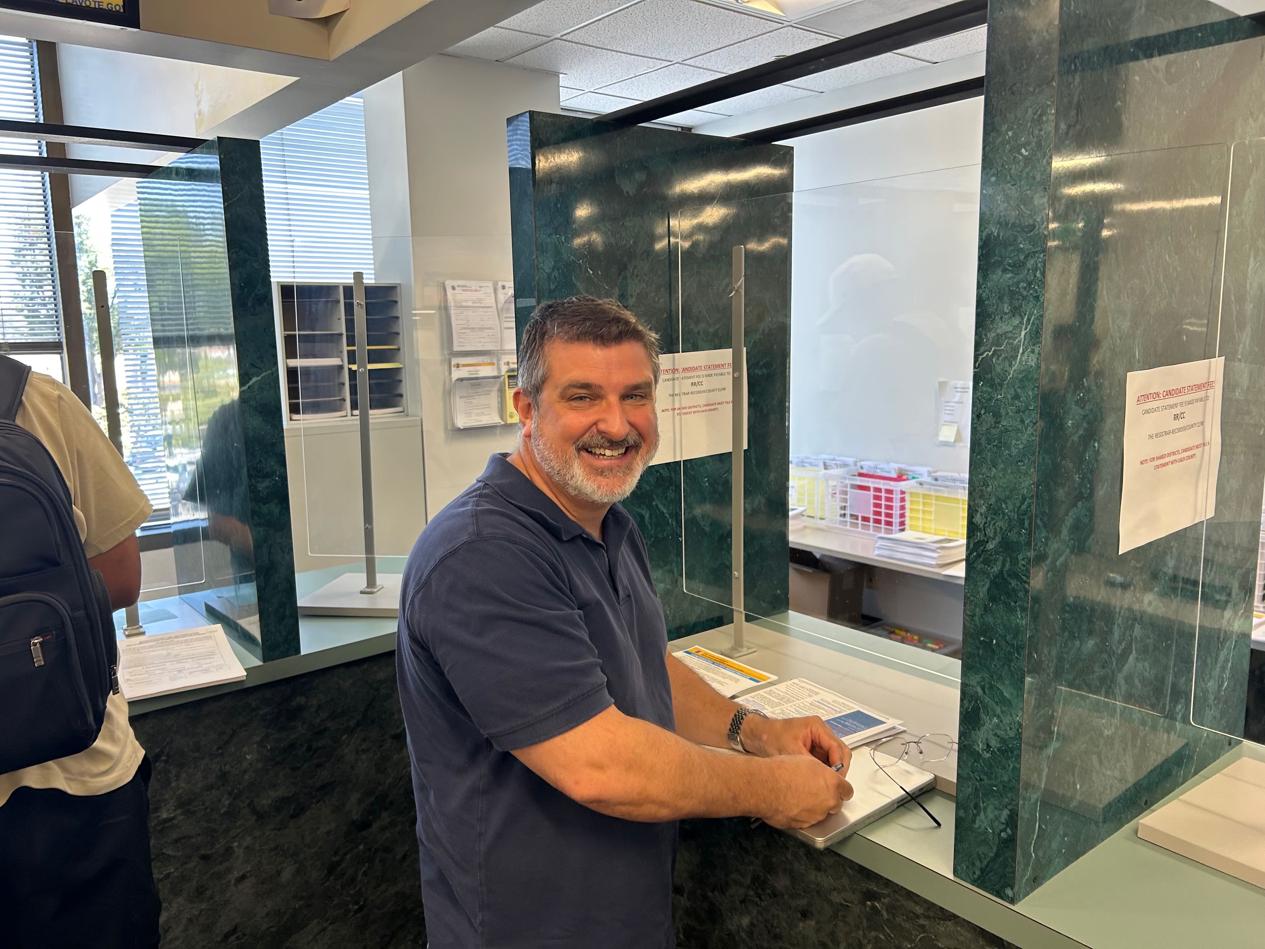 Paul filing his candidacy papers at the L.A. County Registrar-Recorder